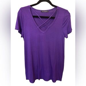 Elegant Purple Short Sleeve V-Neck Top